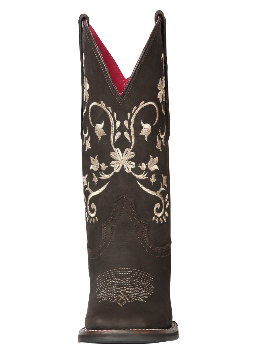 El General Women’s Leather Cowgirl Boots - Made in Mexico - Nubuck Brown 44642 — view 3
