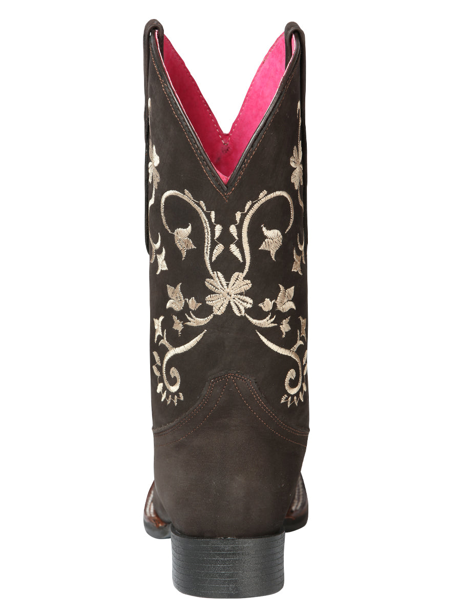 El General Women’s Leather Cowgirl Boots - Made in Mexico - Nubuck Brown 44642 — view 4