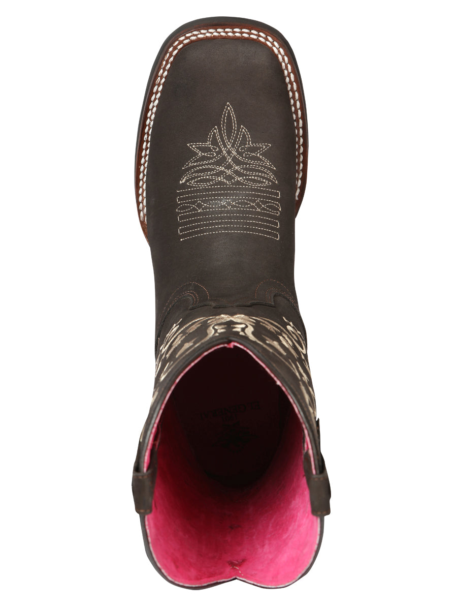El General Women’s Leather Cowgirl Boots - Made in Mexico - Nubuck Brown 44642 — view 5