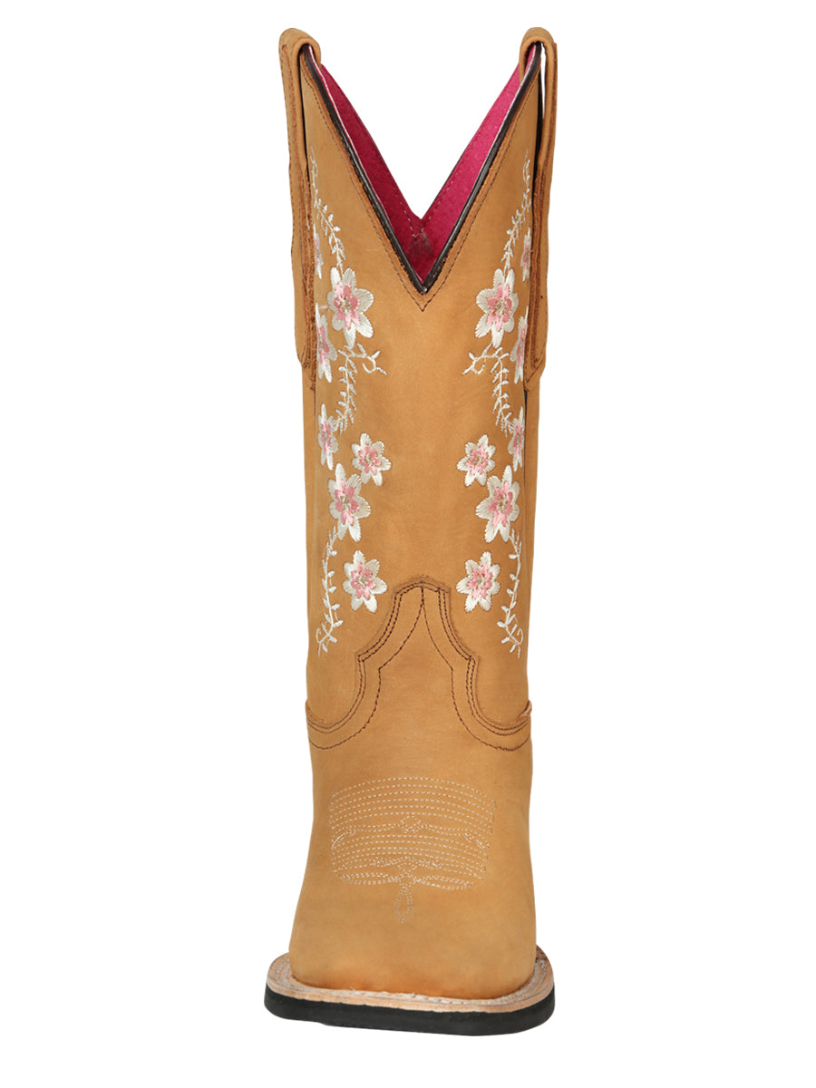 El General Women’s Leather Cowgirl Boots - Made in Mexico - Nubuck Peach 44644 — view 3