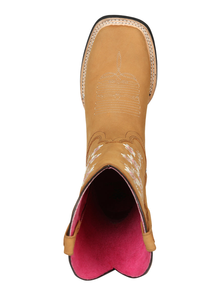 El General Women’s Leather Cowgirl Boots - Made in Mexico - Nubuck Peach 44644 — view 5