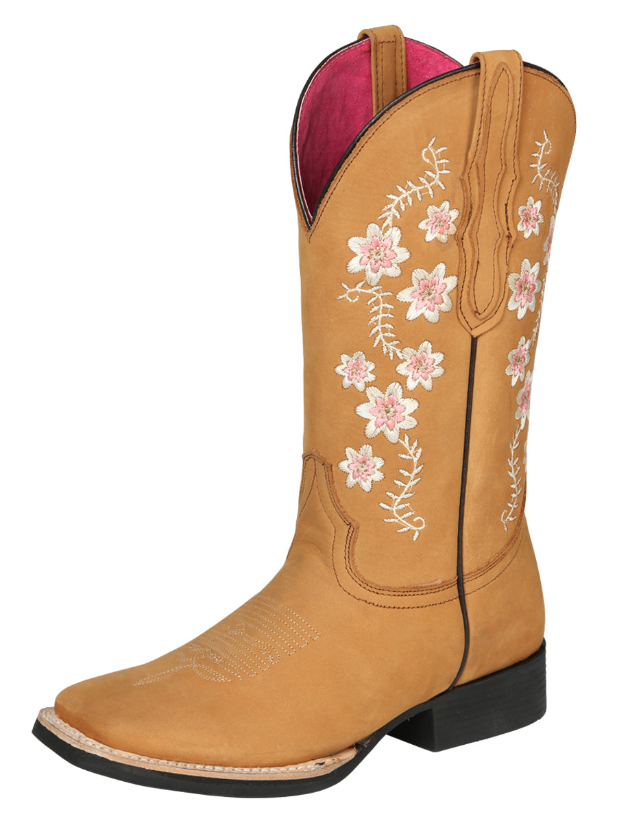 El General Women’s Leather Cowgirl Boots - Made in Mexico - Nubuck Peach 44644