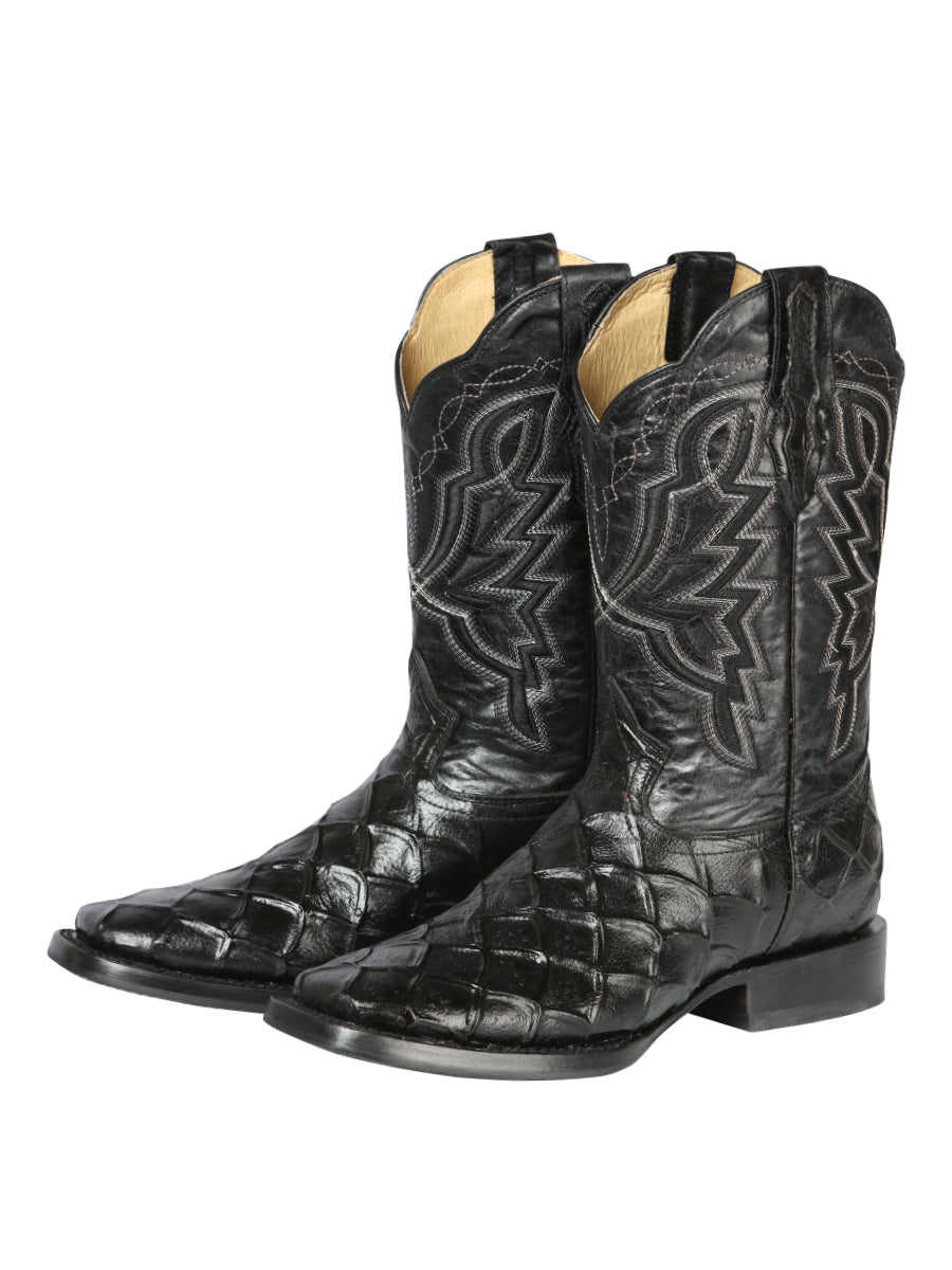 El General Men’s Leather Cowboy Boot - Made in Mexico - Embossed Pirarucu Print - Black 44663 — view 3