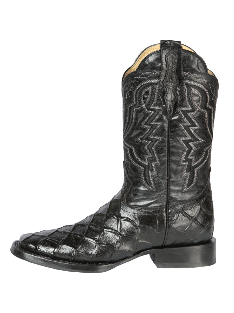 El General Men’s Leather Cowboy Boot - Made in Mexico - Embossed Pirarucu Print - Black 44663 — view 4