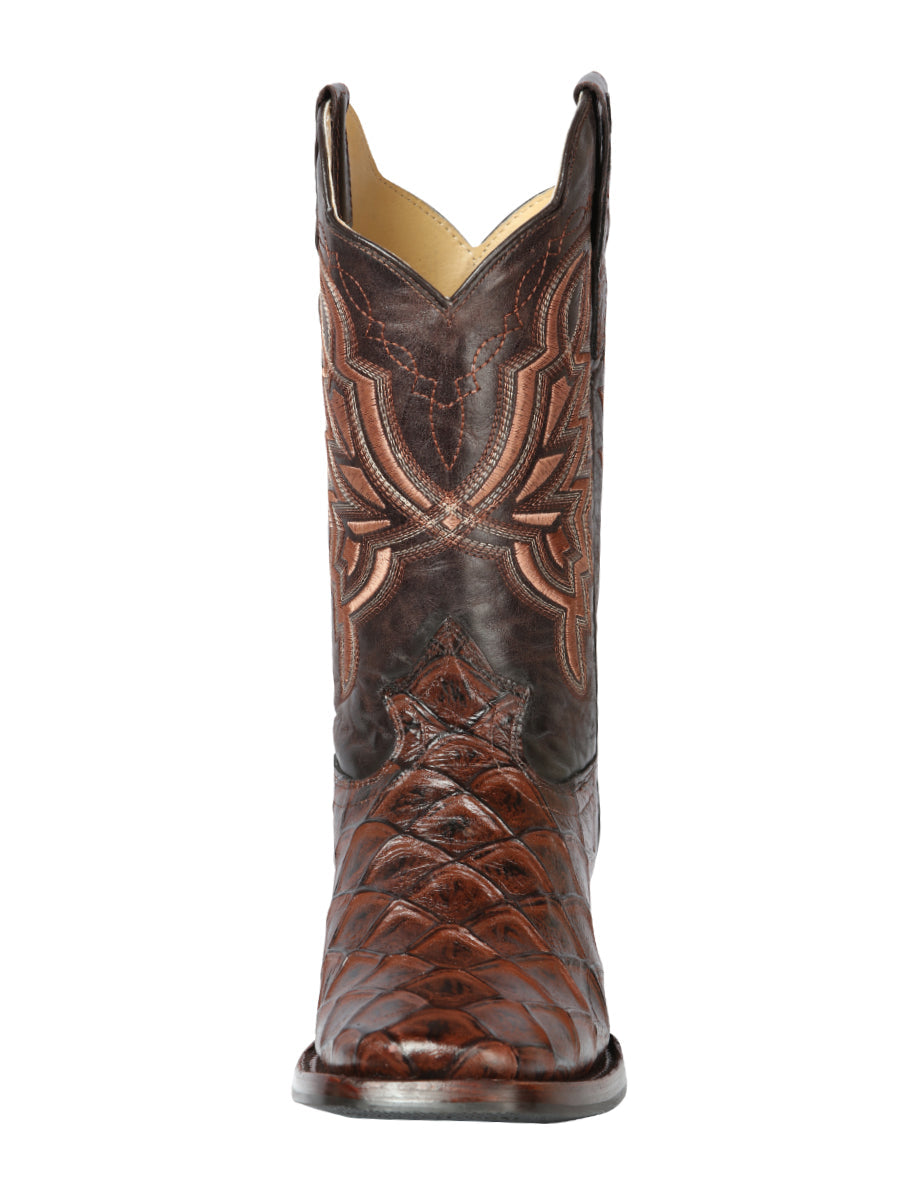 El General Men’s Leather Cowboy Boot - Made in Mexico - Embossed Pirarucu Print - Brown 44664 — view 6