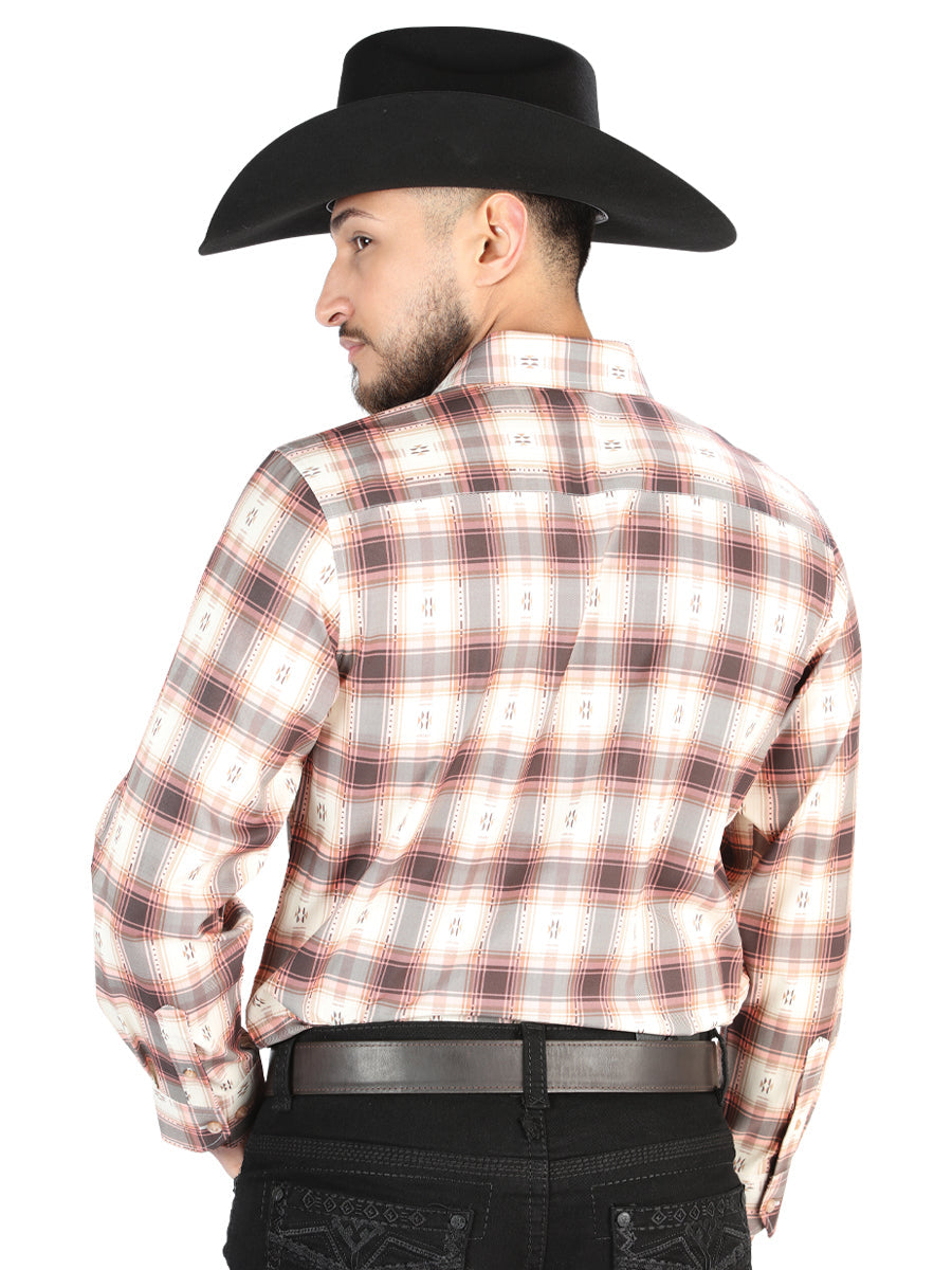 El General - Casual Long Sleeve Shirt - Orange/Beige 44699 — view 2