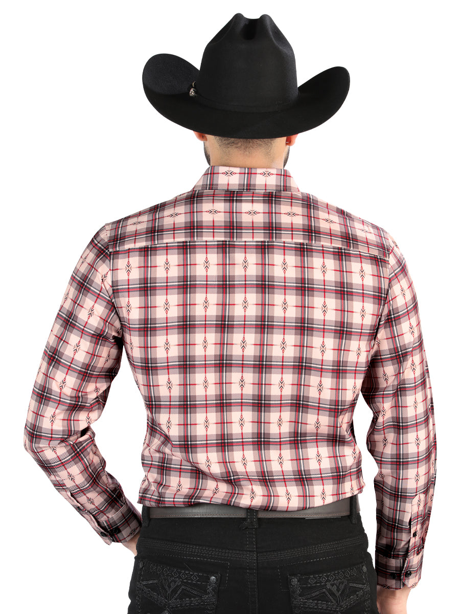 El General - Casual Long-Sleeve Shirt - Beige/Red 44711 — view 2