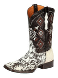 El General Men’s Leather Cowboy Boots - Made in Mexico - White & Brown Cowhide 44862