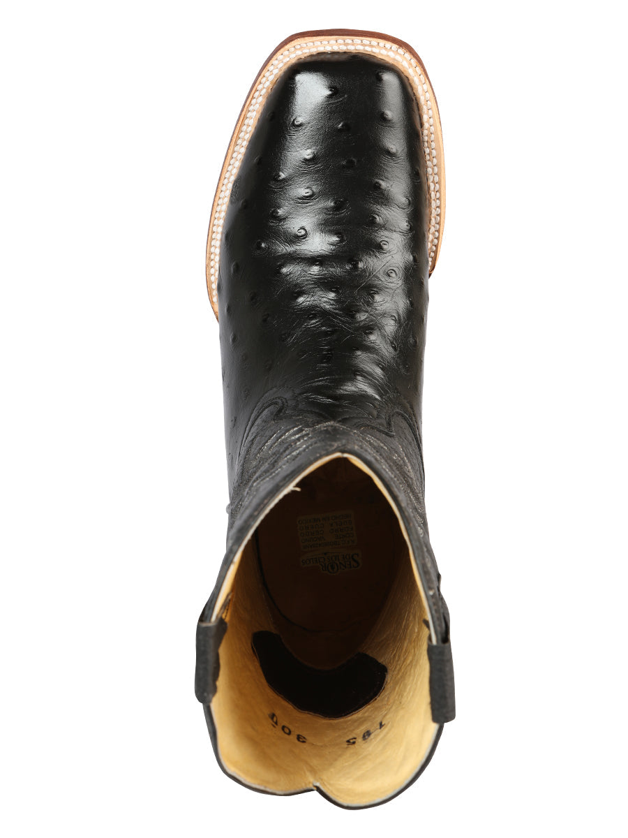 Men's Leather Cowboy Boots - Made in Mexico - Embossed Black Ostrich 44935 — view 4
