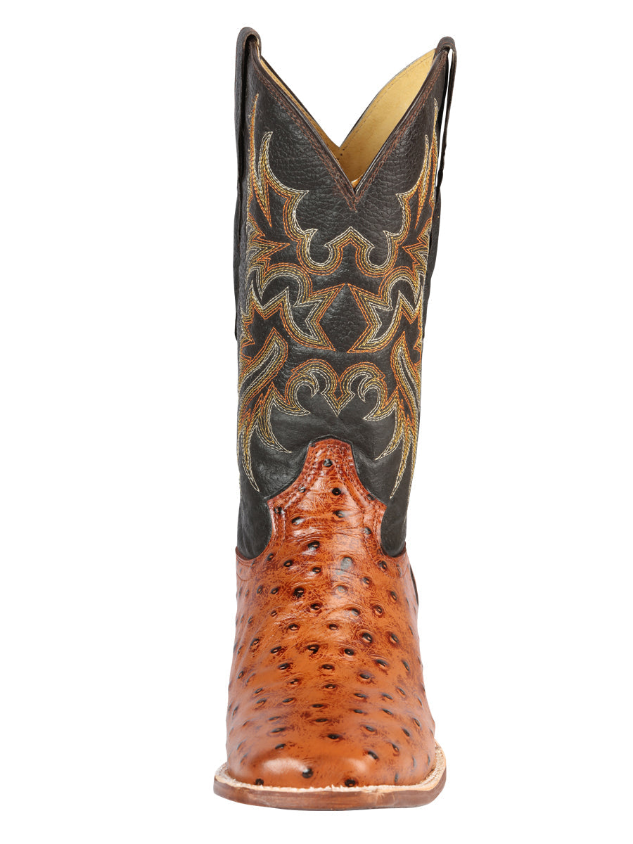 Men's Leather Cowboy Boots - Made in Mexico - Embossed Cogñac Ostrich 44936 — view 2