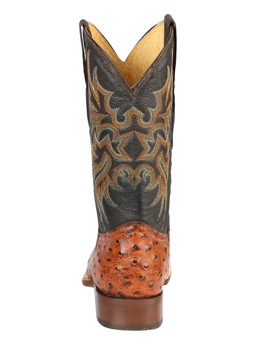 Men's Leather Cowboy Boots - Made in Mexico - Embossed Cogñac Ostrich 44936 — view 3