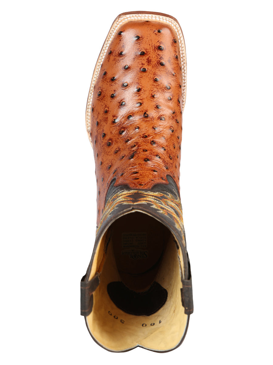 Men's Leather Cowboy Boots - Made in Mexico - Embossed Cogñac Ostrich 44936 — view 4