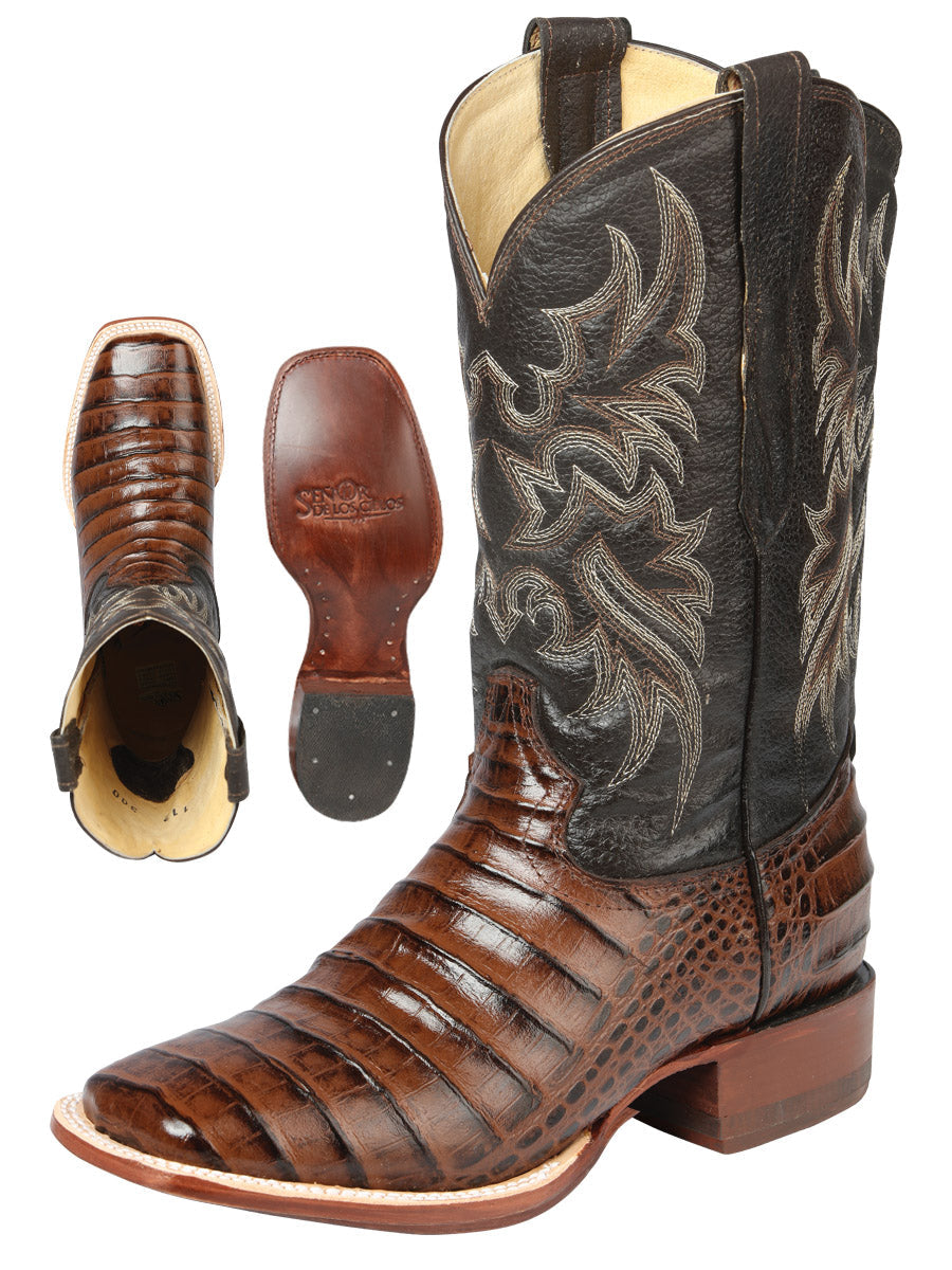 El Señor de los Cielos Men’s Rodeo Boot - Imitation Caiman Belly Leather - Brown 44937