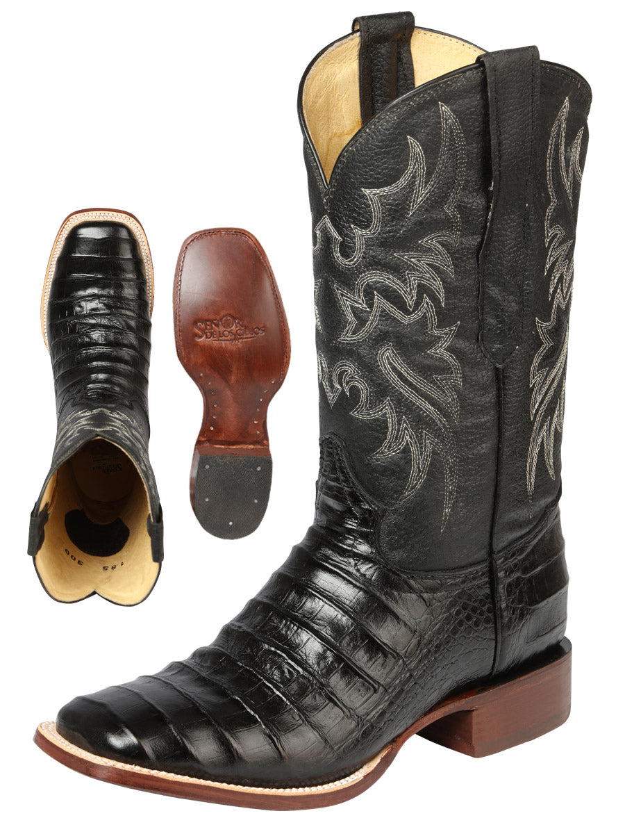 El General Men’s Leather Cowboy Boot - Made in Mexico - Embossed Caiman Belly Print - Black 44938 — view 2
