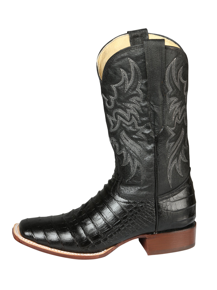 El General Men’s Leather Cowboy Boot - Made in Mexico - Embossed Caiman Belly Print - Black 44938 — view 3