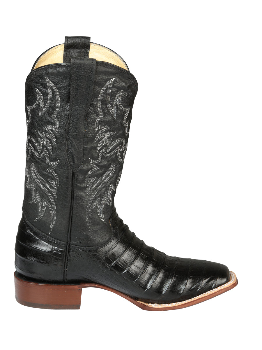 El General Men’s Leather Cowboy Boot - Made in Mexico - Embossed Caiman Belly Print - Black 44938 — view 4