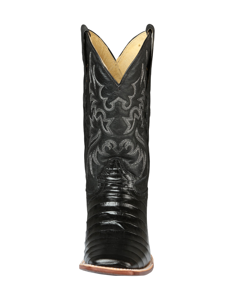 El General Men’s Leather Cowboy Boot - Made in Mexico - Embossed Caiman Belly Print - Black 44938 — view 5