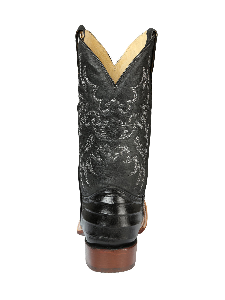 El General Men’s Leather Cowboy Boot - Made in Mexico - Embossed Caiman Belly Print - Black 44938 — view 6