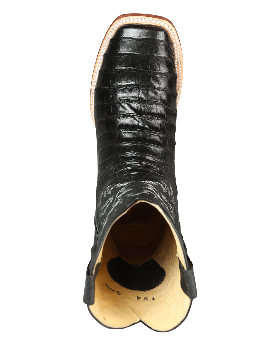 El General Men’s Leather Cowboy Boot - Made in Mexico - Embossed Caiman Belly Print - Black 44938 — view 7