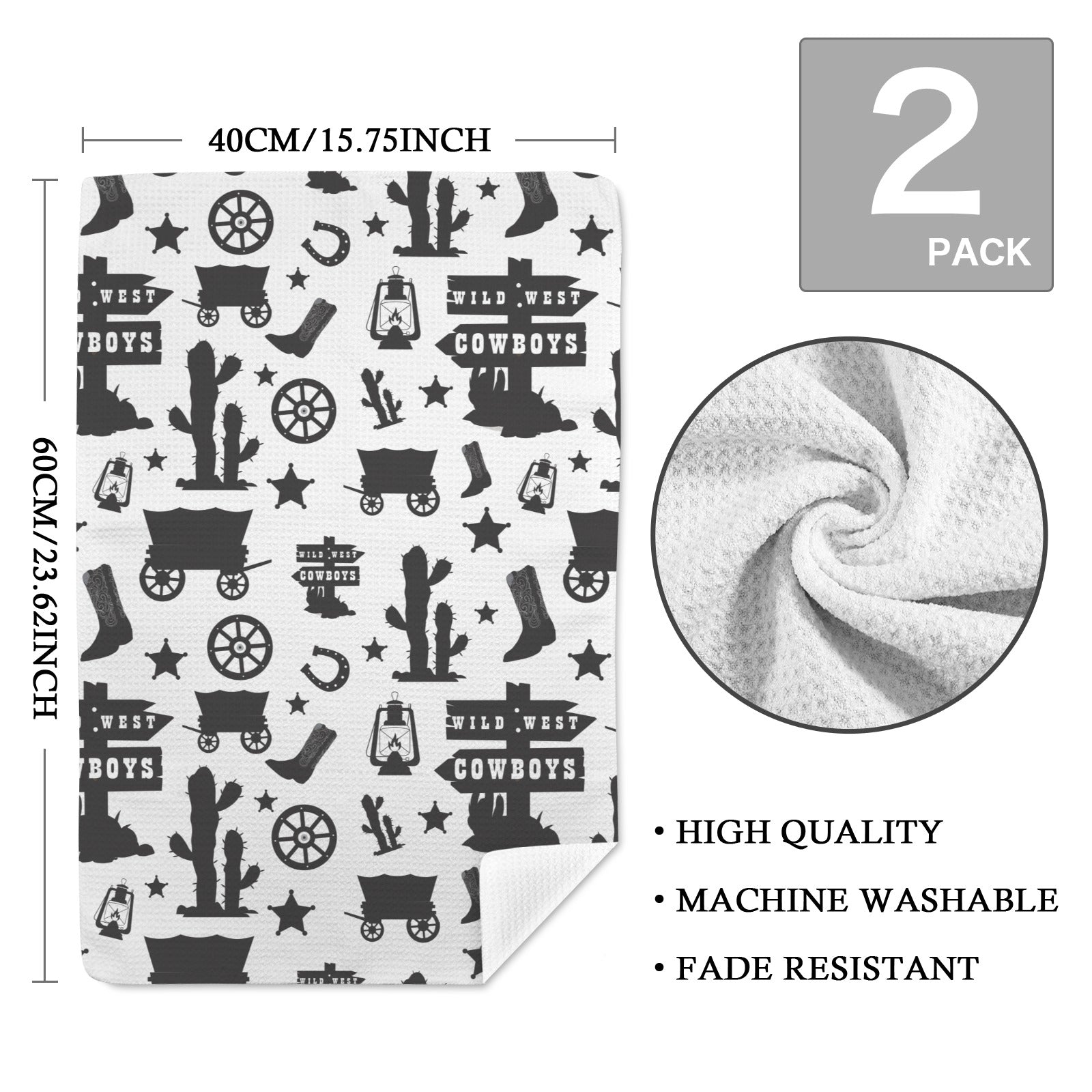 Baha Ranch Wild West Cowboys Set of 2 Dish Towels Made in America by Baha Ranch Western Wear - product image 3