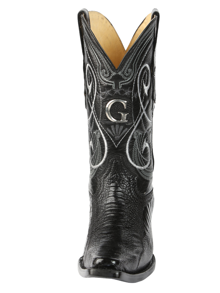 El General Men's Exotic Ostrich Leg Cowboy Boots - Black 45067 — view 2