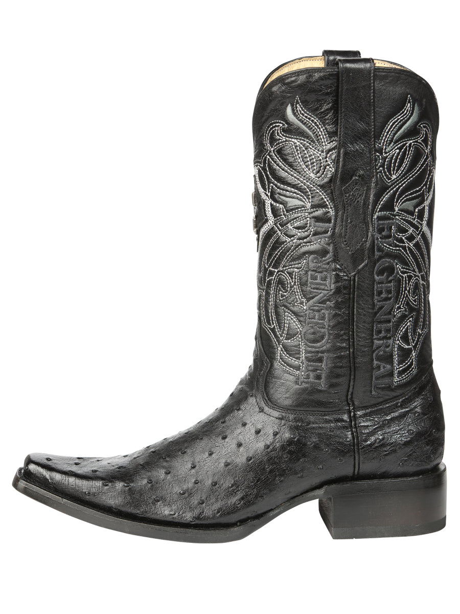 El General Men's Exotic Ostrich Leather Cowboy Boots - Black 45075 — view 2