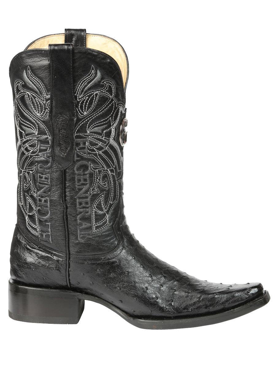 El General Men's Exotic Ostrich Leather Cowboy Boots - Black 45075 — view 3