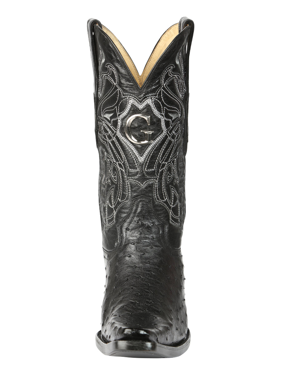 El General Men's Exotic Ostrich Leather Cowboy Boots - Black 45075 — view 4
