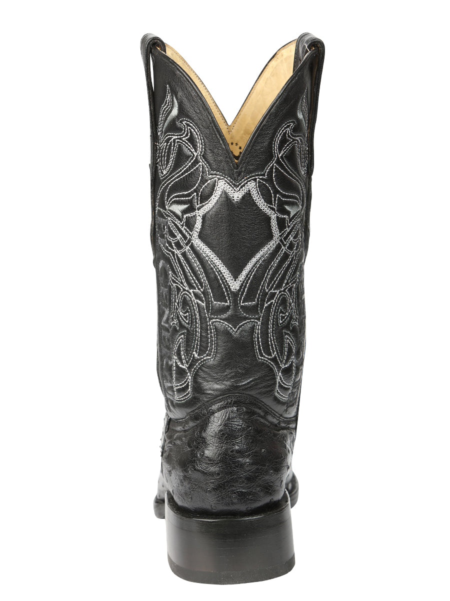 El General Men's Exotic Ostrich Leather Cowboy Boots - Black 45075 — view 7