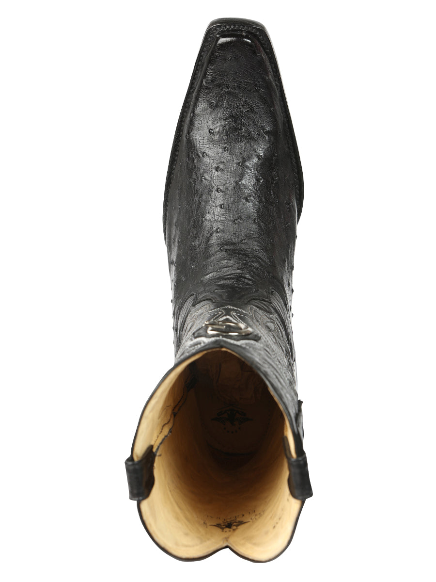 El General Men's Exotic Ostrich Leather Cowboy Boots - Black 45075 — view 8