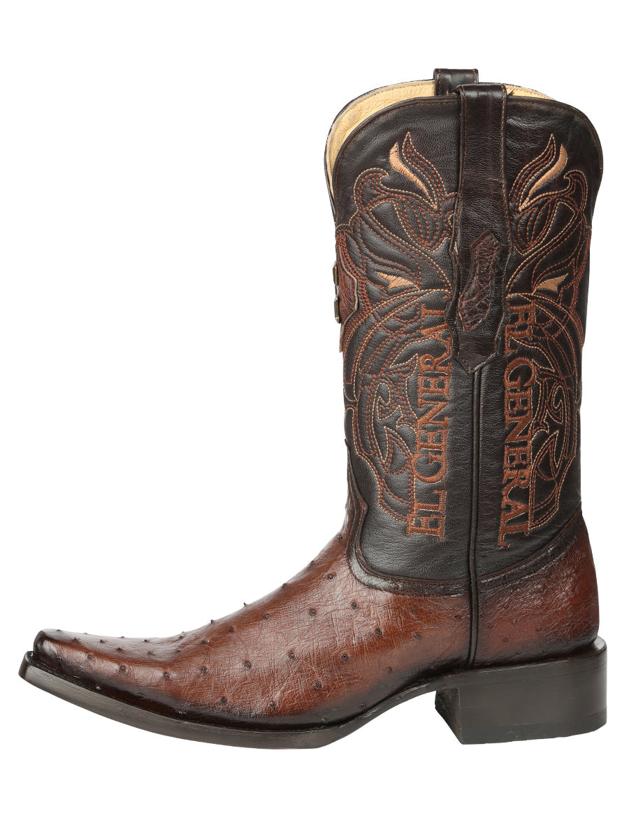 El General Men's Exotic Ostrich Leather Cowboy Boots - Brown 45076 — view 2