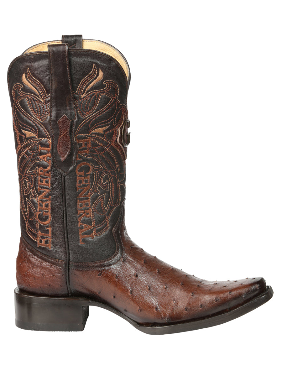 El General Men's Exotic Ostrich Leather Cowboy Boots - Brown 45076 — view 3
