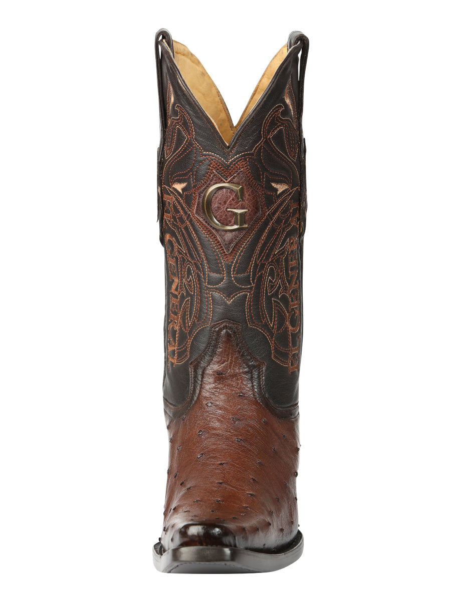 El General Men's Exotic Ostrich Leather Cowboy Boots - Brown 45076 — view 4