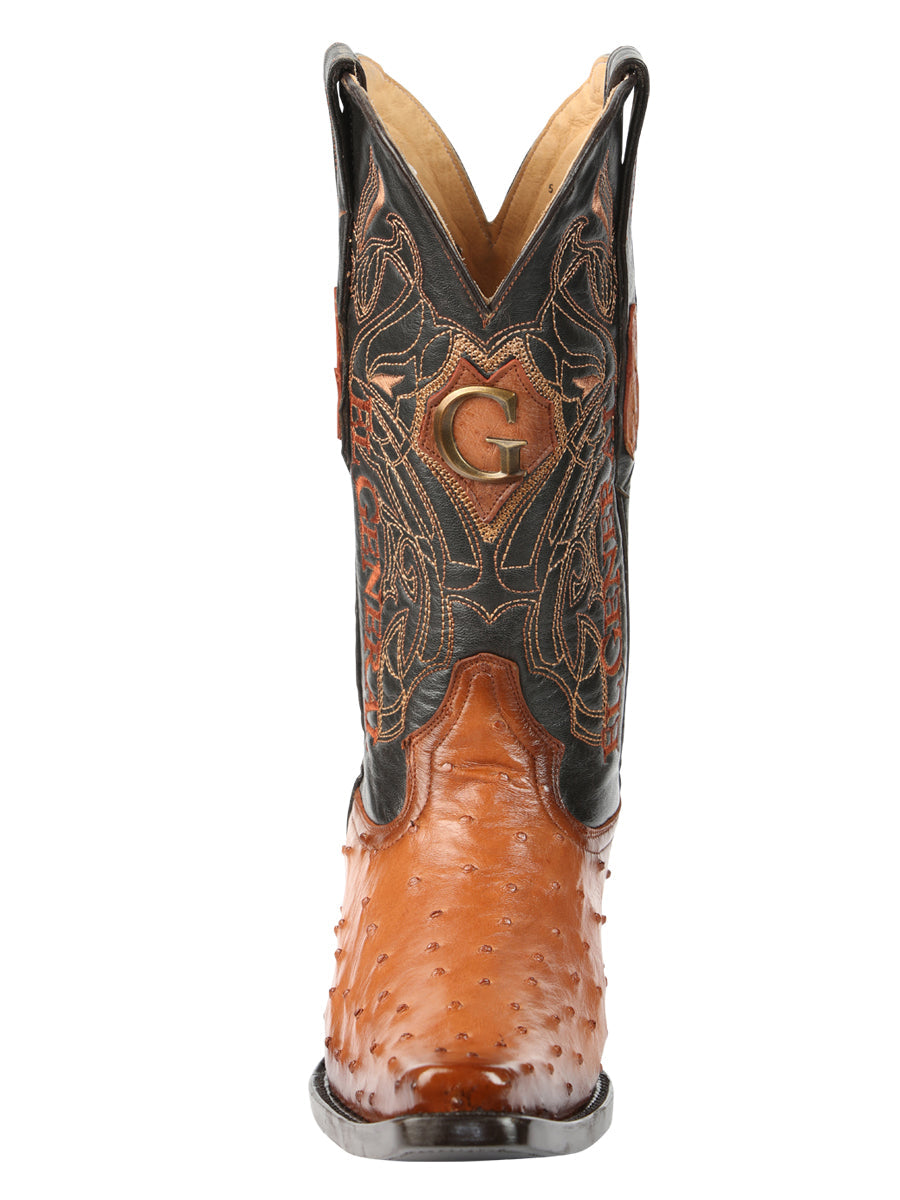 El General Men's Exotic Ostrich Leather Cowboy Boots - Cognac 45077 — view 2