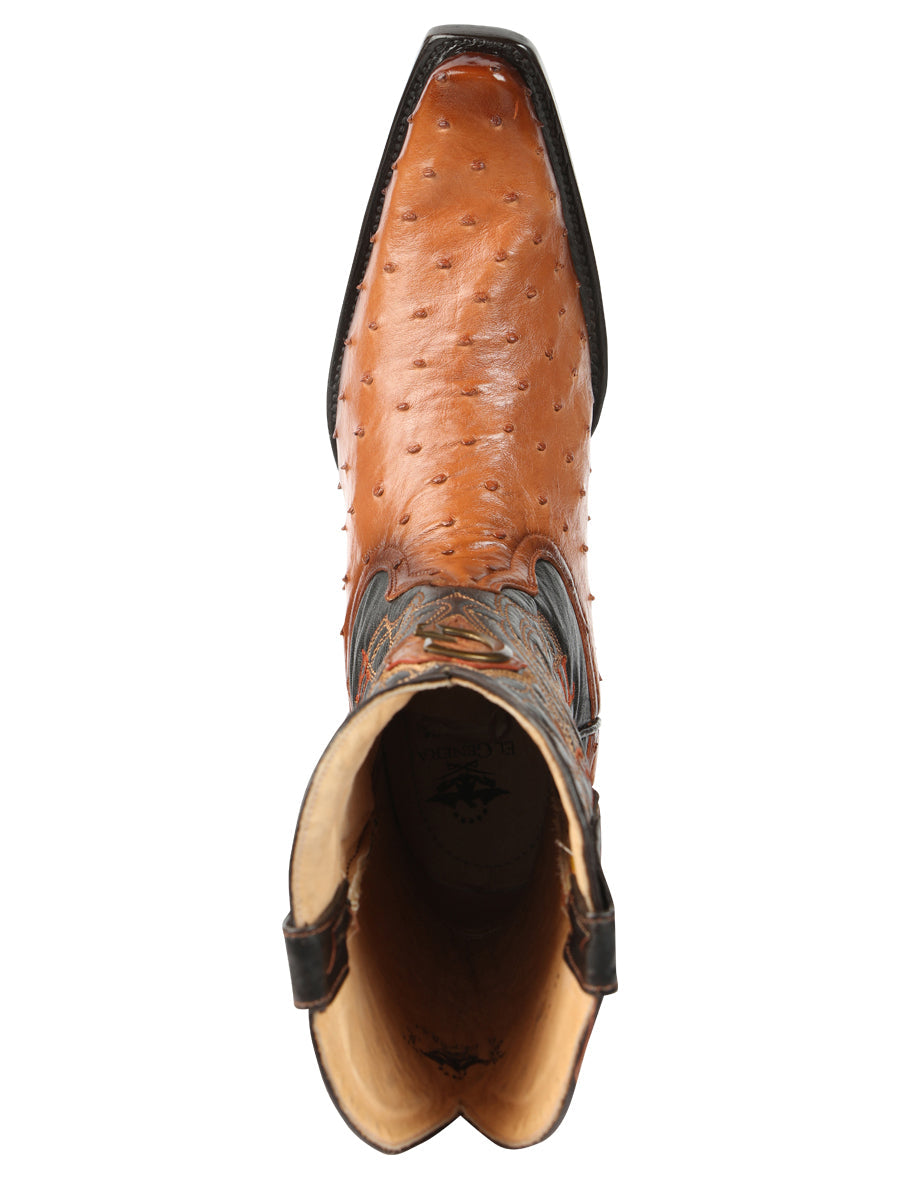 El General Men's Exotic Ostrich Leather Cowboy Boots - Cognac 45077 — view 4