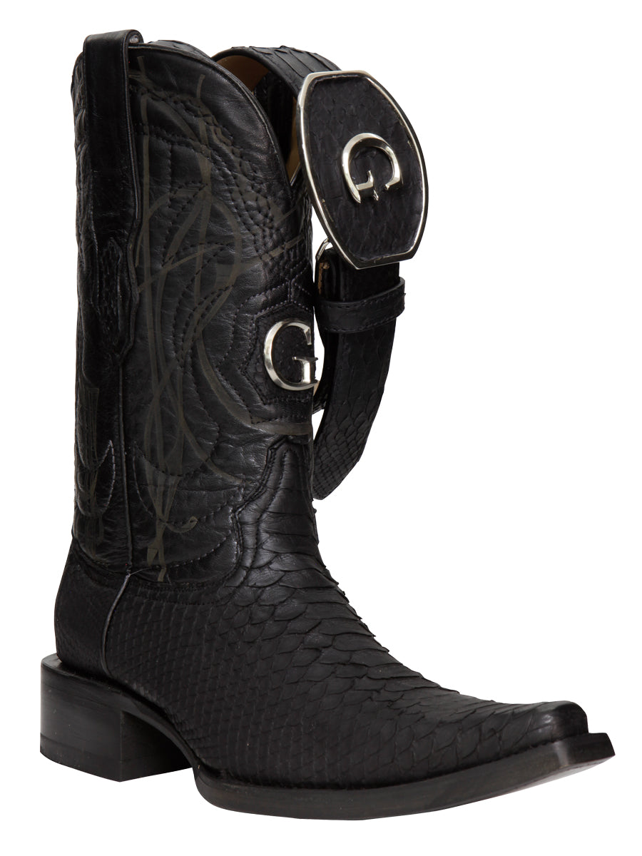 El General Men's Exotic Python Leather Cowboy Boots - Black 45087 — view 2