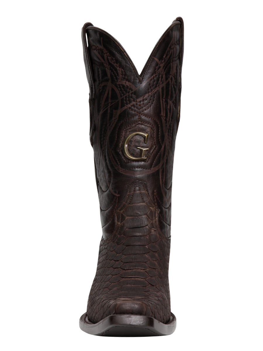 El General Men's Exotic Python Leather Cowboy Boots - Brown 45088 — view 2