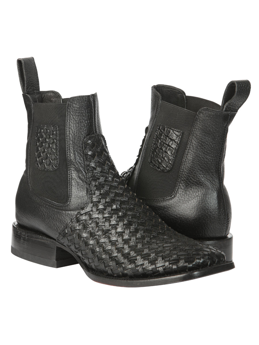 El General Men’s Rodeo Black Petatillo Woven Ankle Boots 45181 — view 2