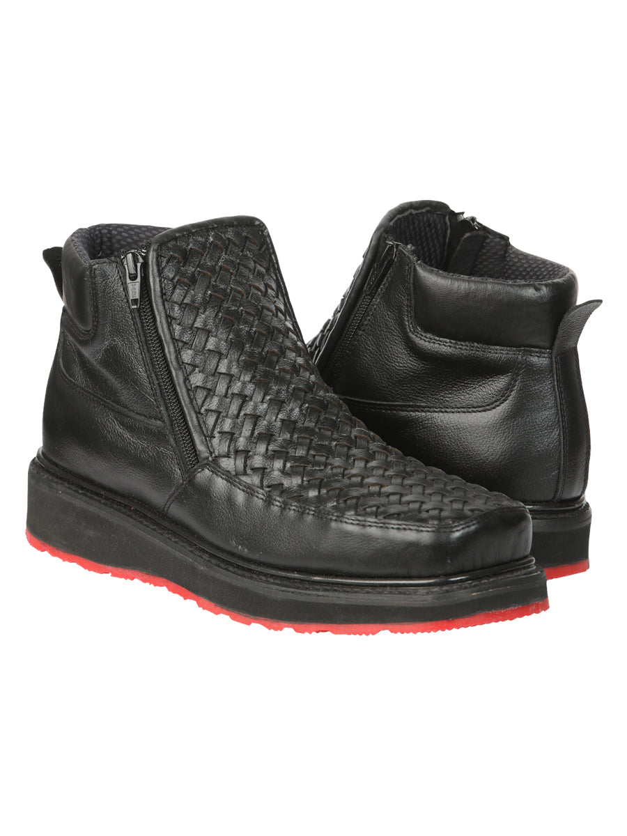 El General Men’s Black Woven Ankle Boots with Zipper 45183 — view 2