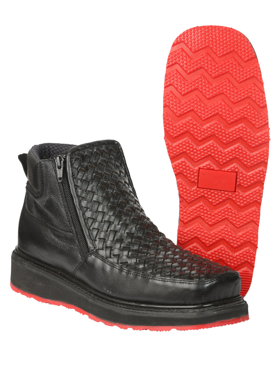 El General Men’s Black Woven Ankle Boots with Zipper 45183 — view 3