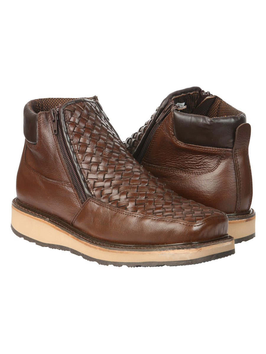El General Men’s Brown Woven Ankle Boots with Zipper 45184 — view 2