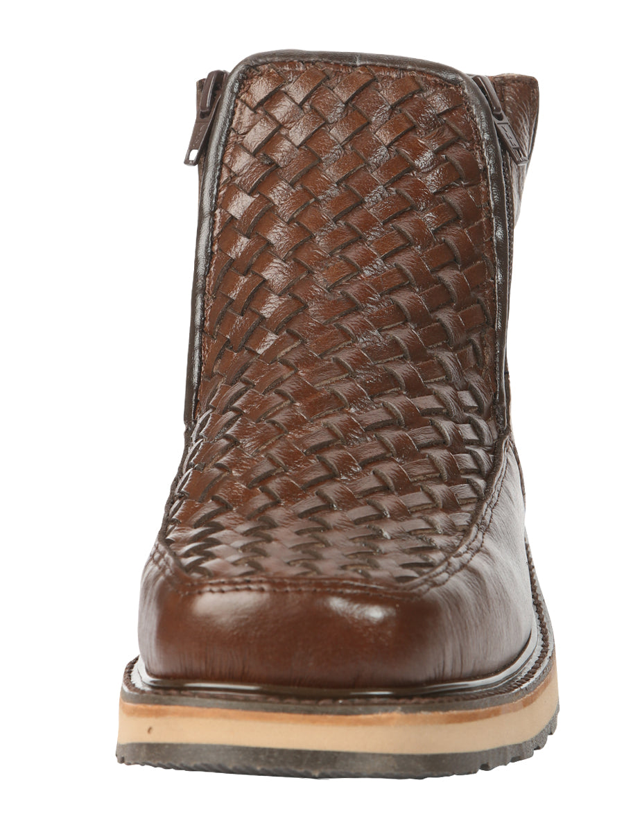 El General Men’s Brown Woven Ankle Boots with Zipper 45184 — view 3