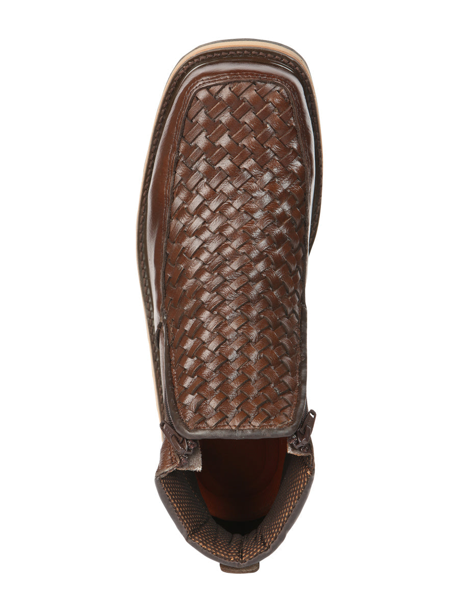 El General Men’s Brown Woven Ankle Boots with Zipper 45184 — view 5