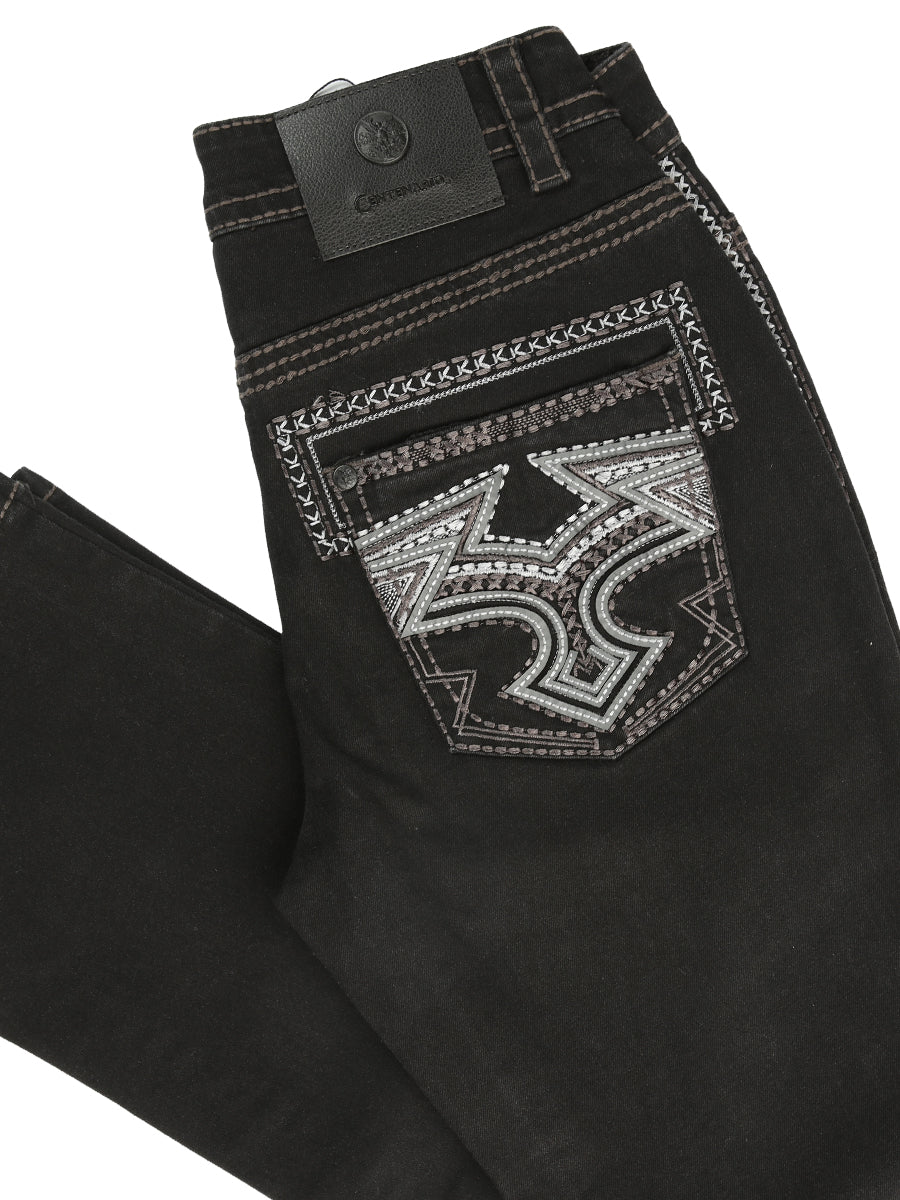 Centenario Men's Black Denim with Gray Embroidered Details 45311 — view 2