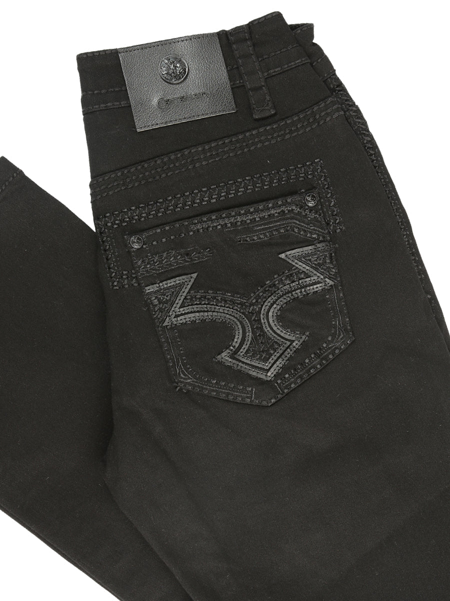 Centenario Men's Black Denim with Dark Embroidered Details 45312 — view 2