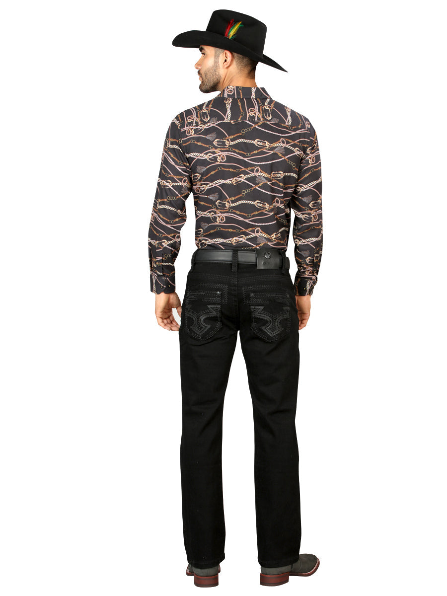 Centenario Men's Black Denim with Dark Embroidered Details 45312 — view 4