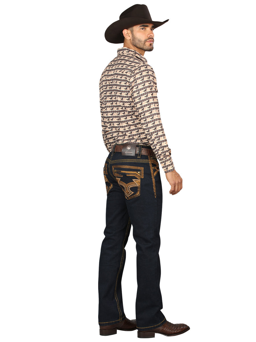 Centenario Men's Rinse Blue Denim with Gold Embroidered Details 45313 — view 3