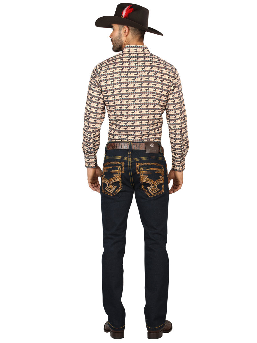 Centenario Men's Rinse Blue Denim with Gold Embroidered Details 45313 — view 4