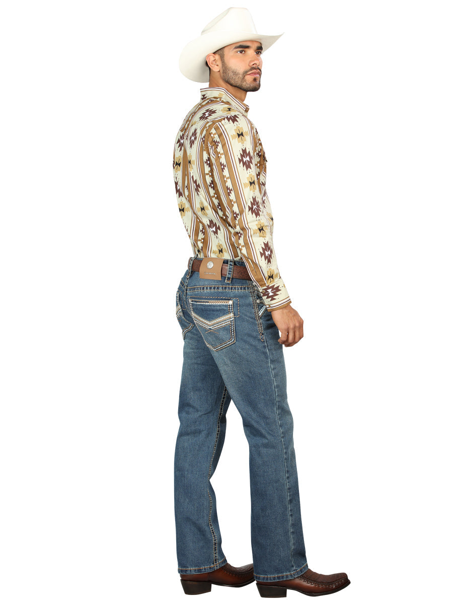 Centenario Men's Blue Denim with Embroidered Details 45314 — view 3