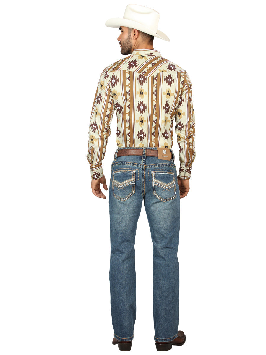 Centenario Men's Blue Denim with Embroidered Details 45314 — view 4